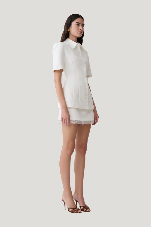 Ariella Suiting Mini Skirt With Lace — model side