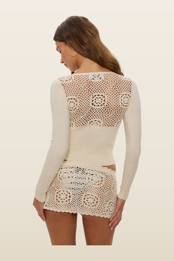 Arlo Crochet Knit Shirt - Bunny — model back