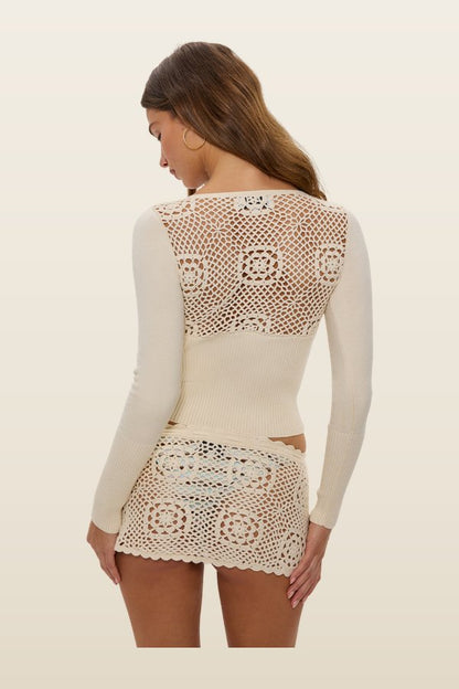 Arlo Crochet Knit Shirt - Bunny — model back
