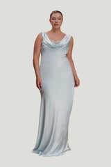 Ashley Cowl Neck Lace And Satin Maxi Dress - Ice — model front