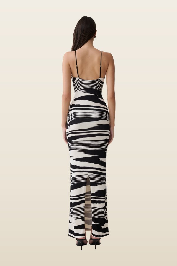 Ashtin Cross Front Knit Maxi Dress - Linear Shift Print — model back