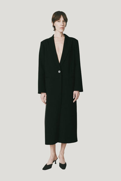 Augustin Deep Neck Coat — model front