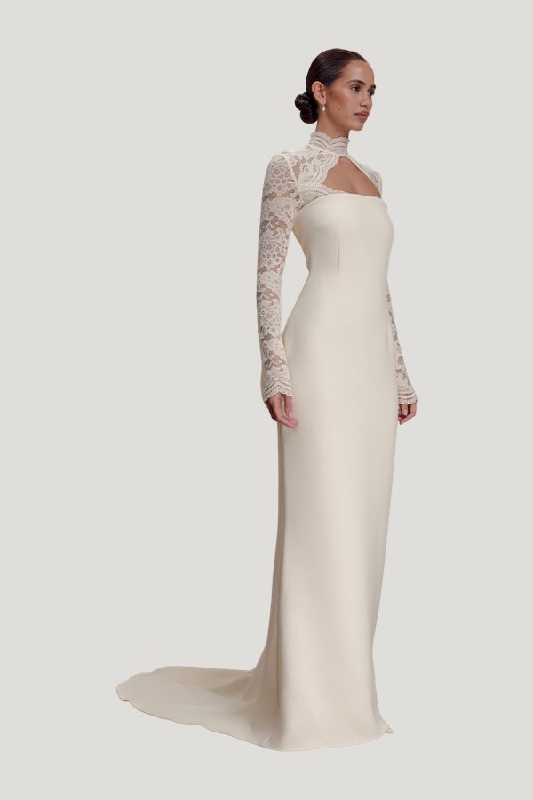 Aurelie Long Sleeve Lace Maxi Dress — model side