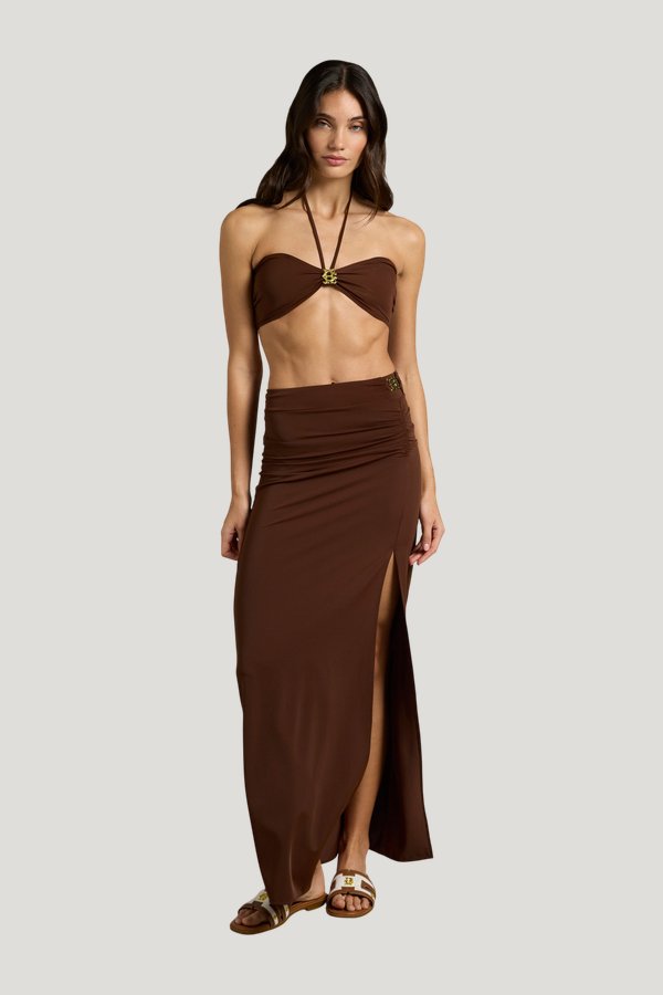 Ava Wrap Beach Skirt (Chestnut) — model front