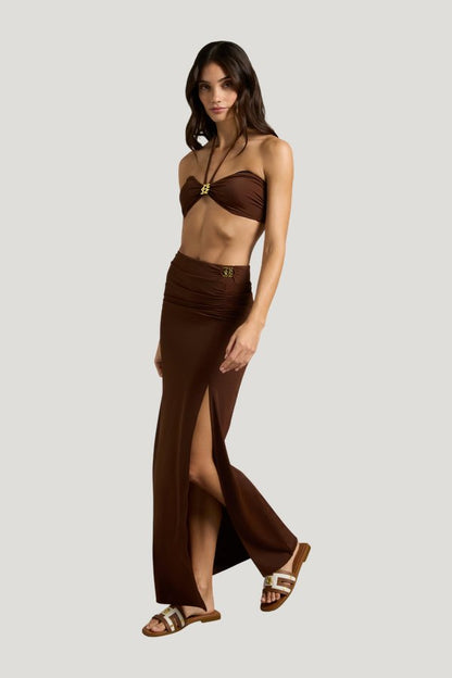 Ava Wrap Beach Skirt (Chestnut) — model side