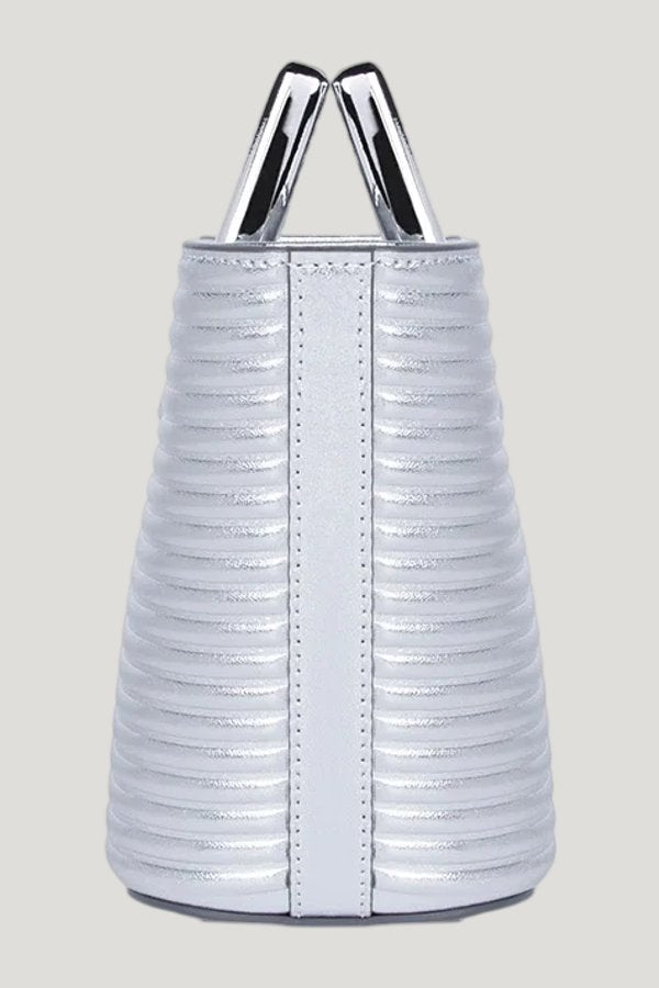 Baby Riviera In Silver Ribbed Leather — model side