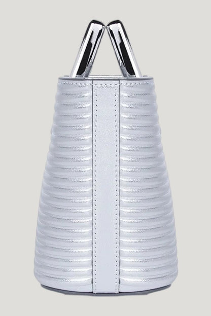 Baby Riviera In Silver Ribbed Leather — model side