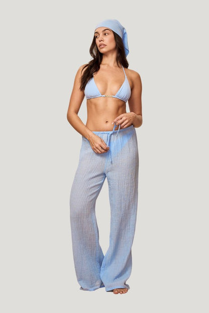 Belize Pant - Sky Crinkle Linen — model front