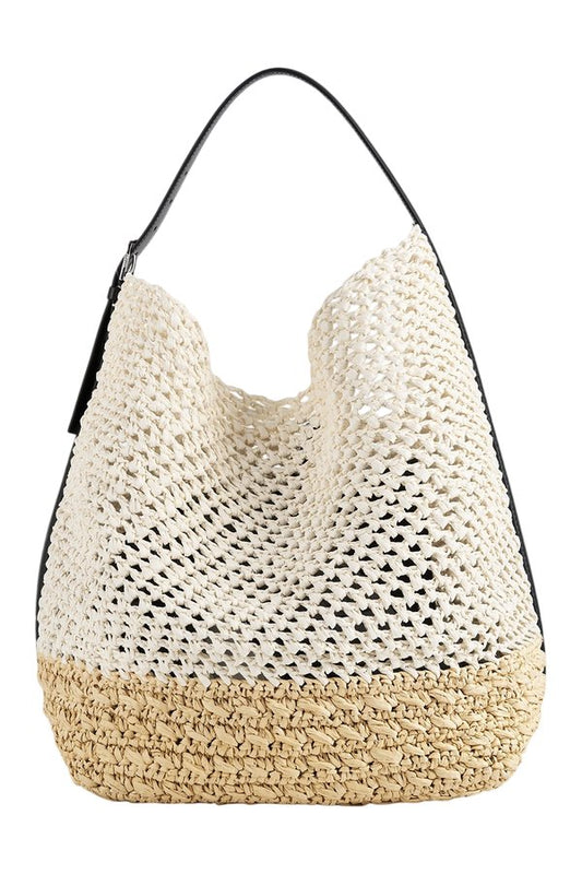 Belted paper raffia tote ecru/vanilla — packshot