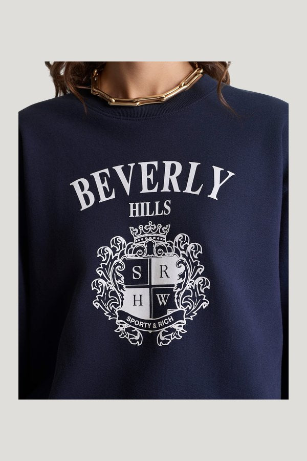 BH Crest Crewneck — model side