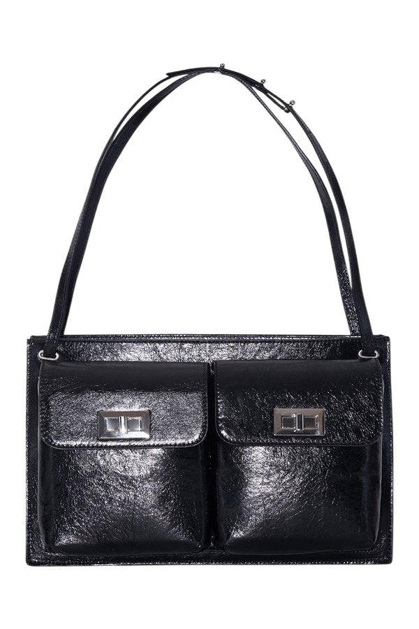 Billy Tote Black Creased Leather Shoulder Bag — packshot