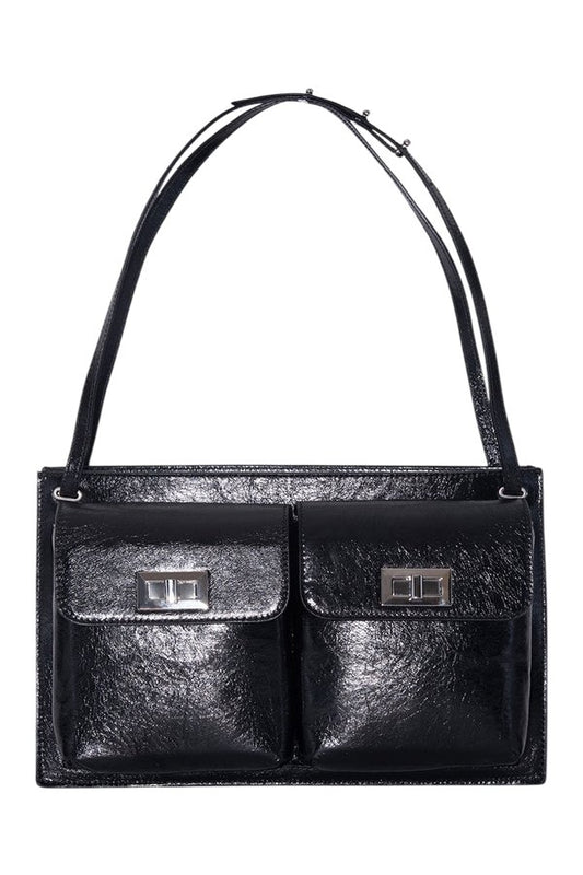 Billy Tote Black Creased Leather Shoulder Bag — packshot
