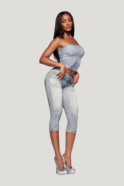 Blare Boob Tube - Denim Trompe L'Oeil — model side
