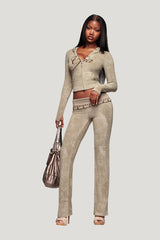 Blare Studded Terry Pant - Stone — model front