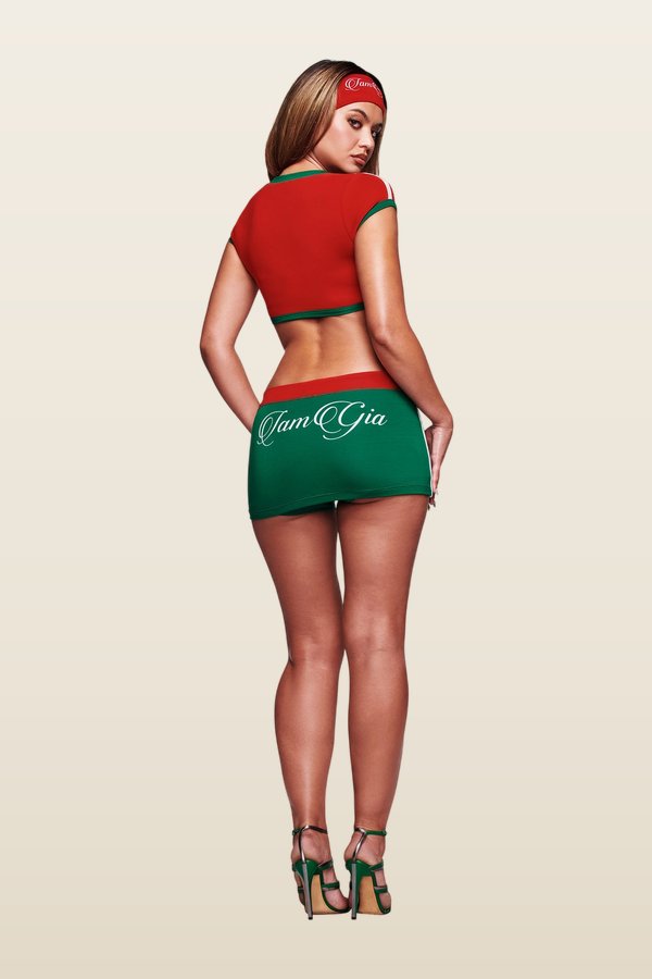 Blare Sport Crop Tee And Headband - Crimson — model back