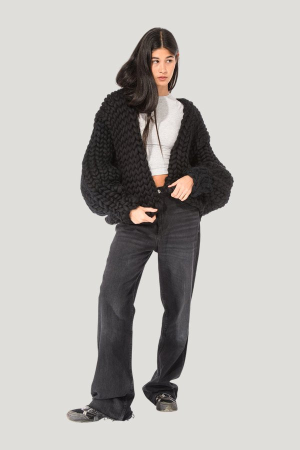 Black Colossal Knit Cardigan — model front