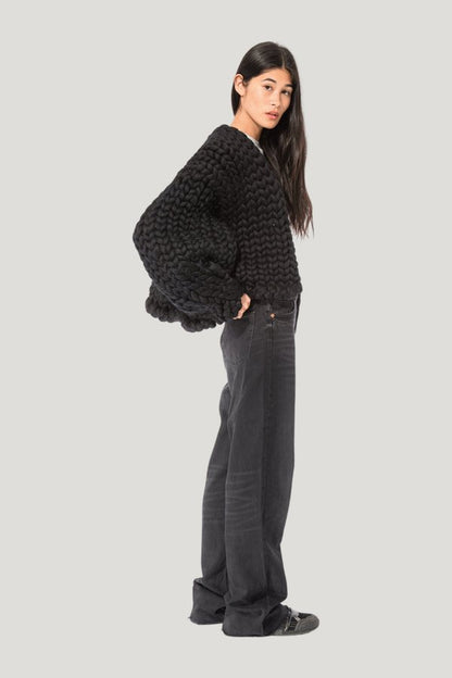 Black Colossal Knit Cardigan — model side
