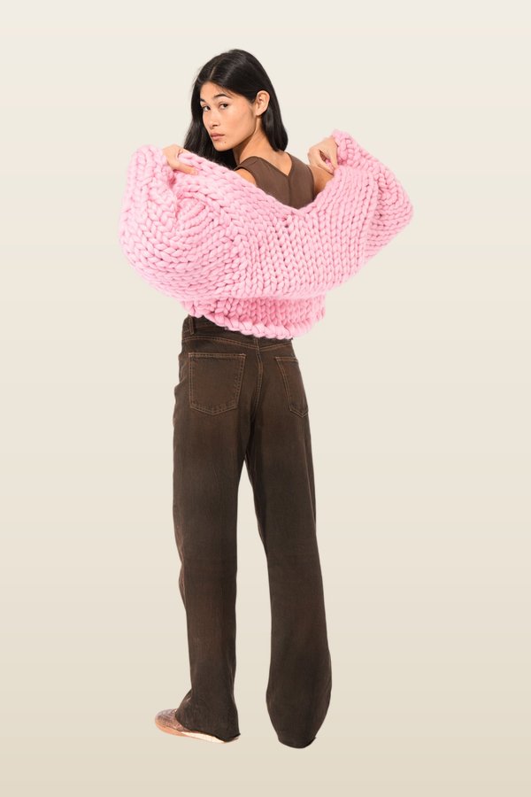 Pink Colossal Knit Cardigan — model back