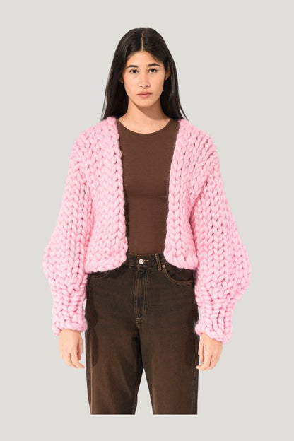 Pink Colossal Knit Cardigan — model front