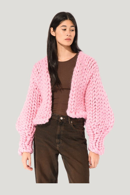 Pink Colossal Knit Cardigan — model side