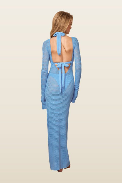 Bodrum Dress - Azure Lace Crochet — model back