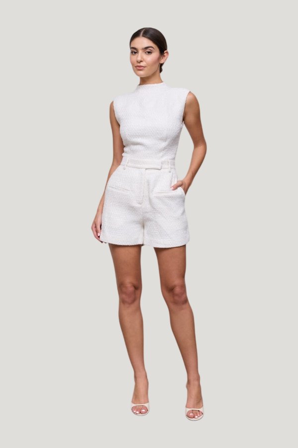 Bouclé Shorts — model front