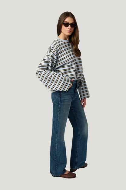 Boxy Oversized Striped Crew Neck Top — model side