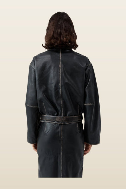 Brushed Leather Belted Jacket — model back