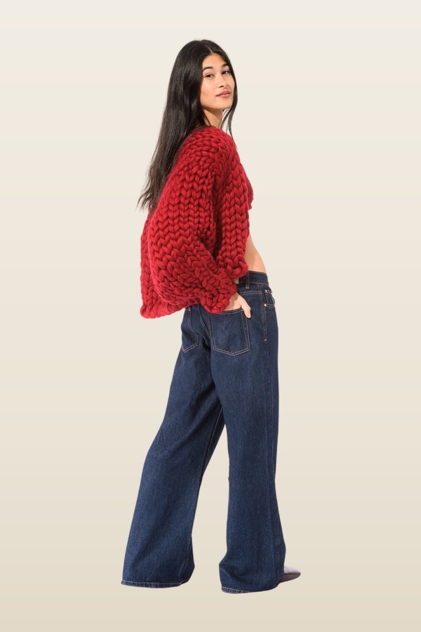 Burgundy Colossal Knit Cardigan — model back