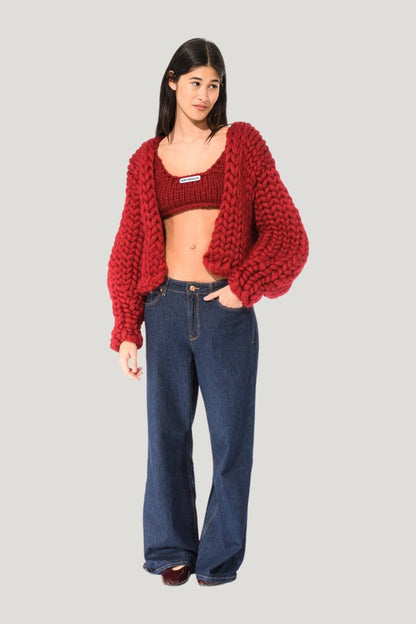 Burgundy Colossal Knit Cardigan — model front