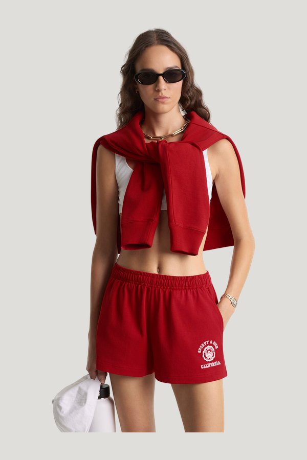 California Emblem Disco Short - Ruby/White — model front