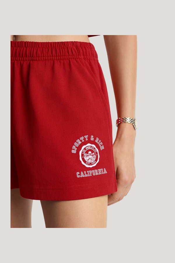 California Emblem Disco Short - Ruby/White — model side