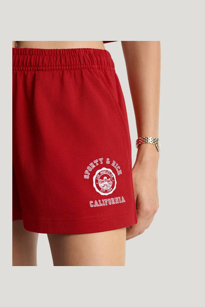 California Emblem Disco Short - Ruby/White — model side