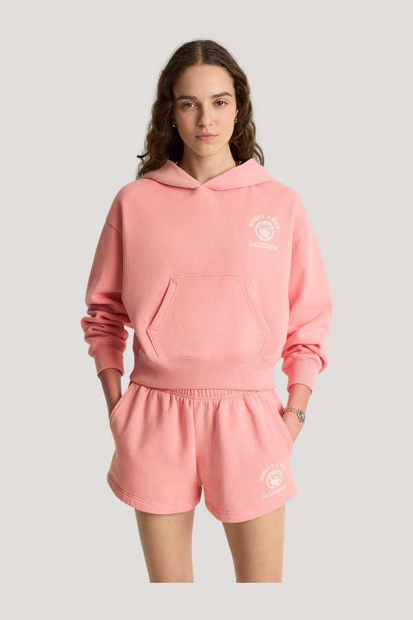 California Emblem Soft Cropped Hoodie - Carnation/White — model front