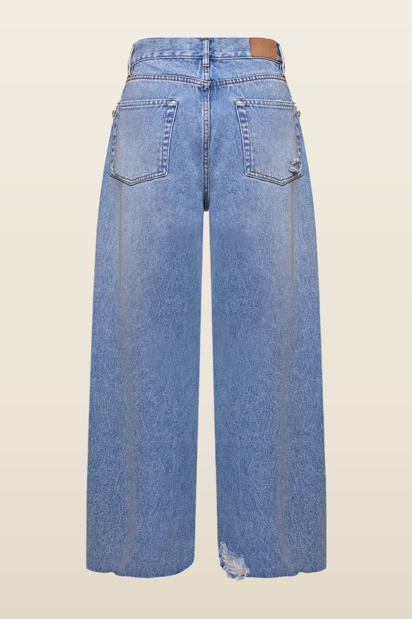Camila Coelho Beaded Denim Pant — model back