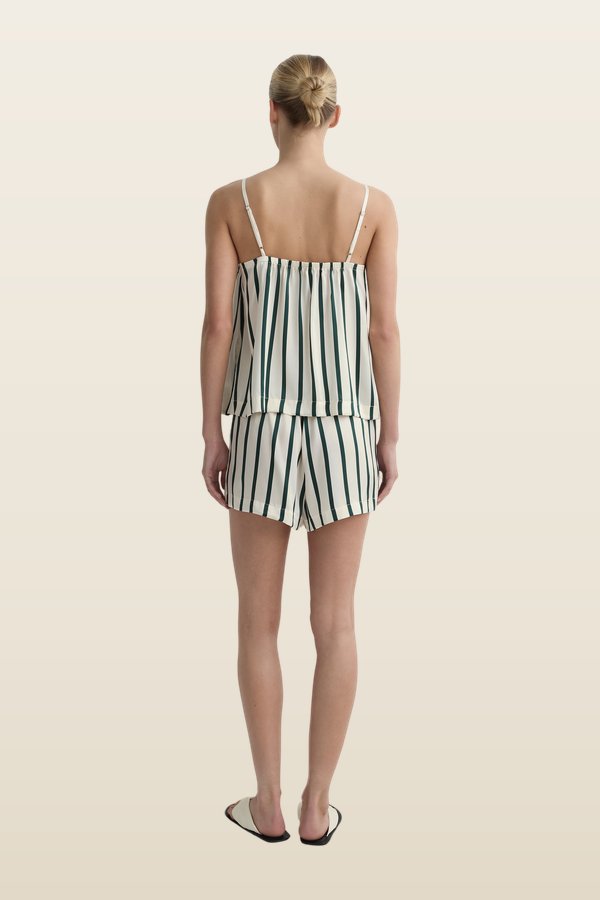 Cannes Silk Short - Forest Stripe — model back