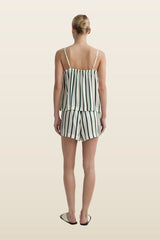 Cannes Silk Short - Forest Stripe — model back