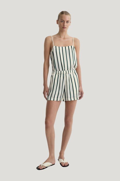 Cannes Silk Short - Forest Stripe — model front