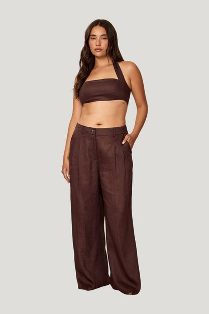 Casablanca Pants - Espresso Linen — model front