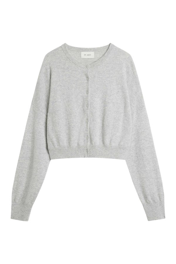 Cashmere Relaxed Cropped Cardigan - Grey Marle — packshot