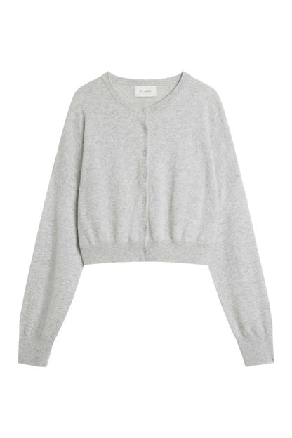 Cashmere Relaxed Cropped Cardigan - Grey Marle — packshot