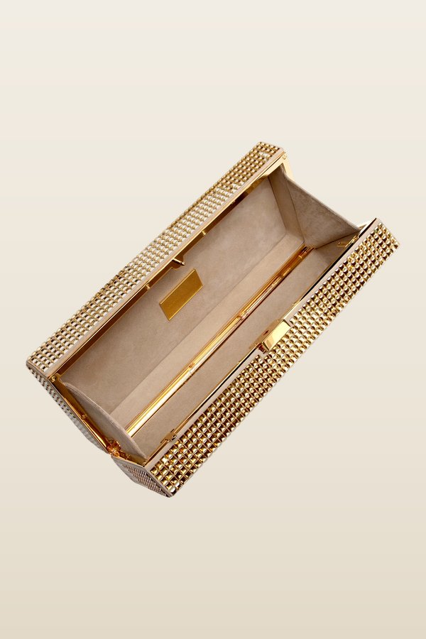 Cassie In Gold Crystal And Beige Suede — model back