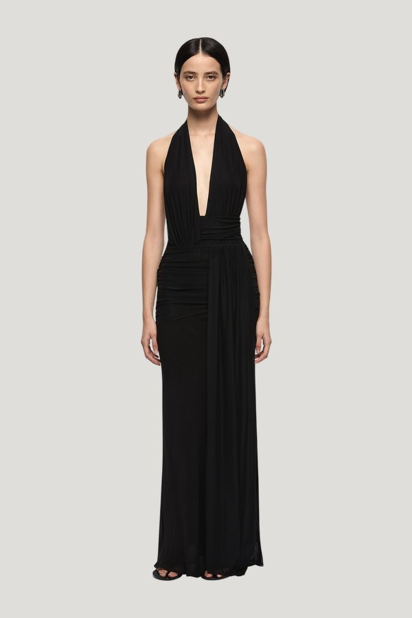 Cassis Drape Maxi Dress — model front