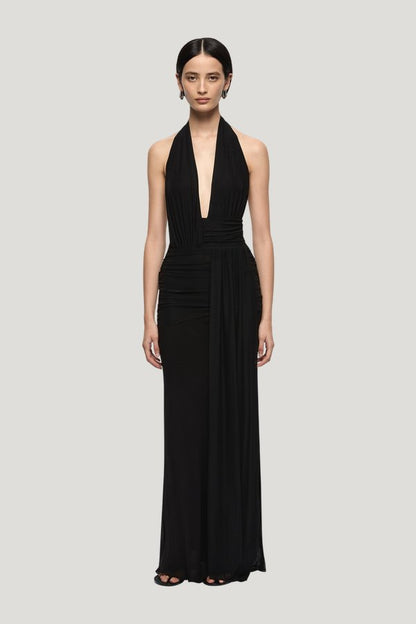 Cassis Drape Maxi Dress — model front