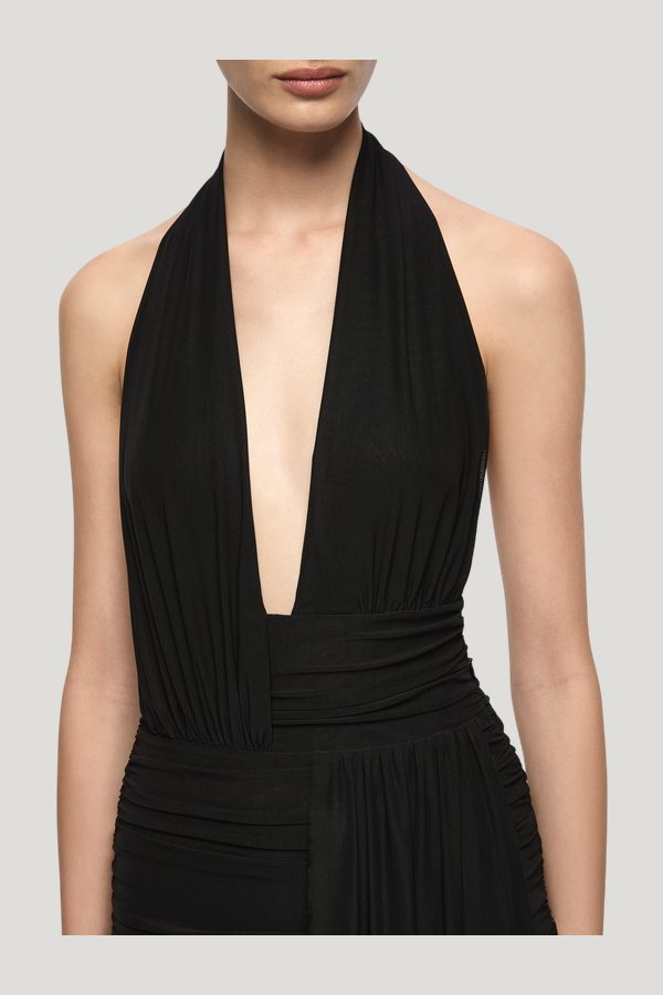 Cassis Drape Maxi Dress — model side
