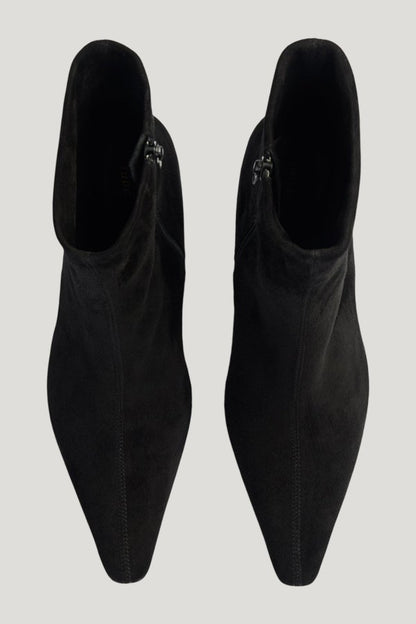 Cave Ankle Boot in Black Stretch Suede Leather — model side