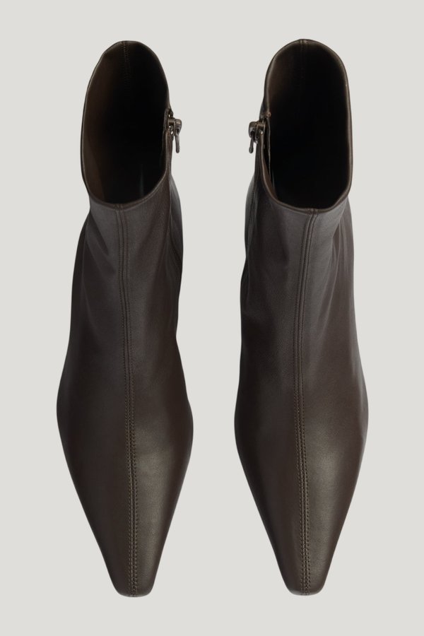 Cave Ankle Boot in Brown Stretch Leather — model side