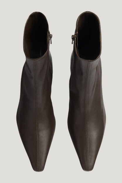 Cave Ankle Boot in Brown Stretch Leather — model side