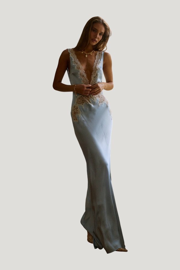 Celestia Maxi Dress in Ciel — model side