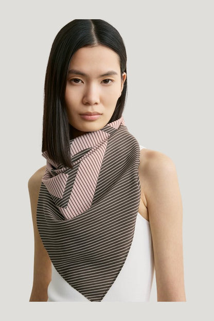 Centered monogram silk scarf walnut — model front